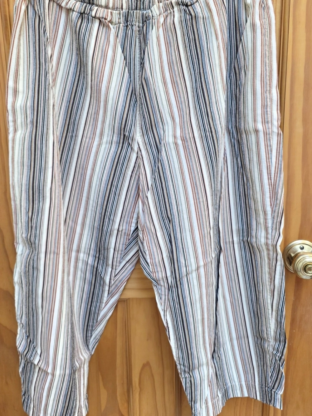 Chico's Striped Capris in White, Blue & Brown